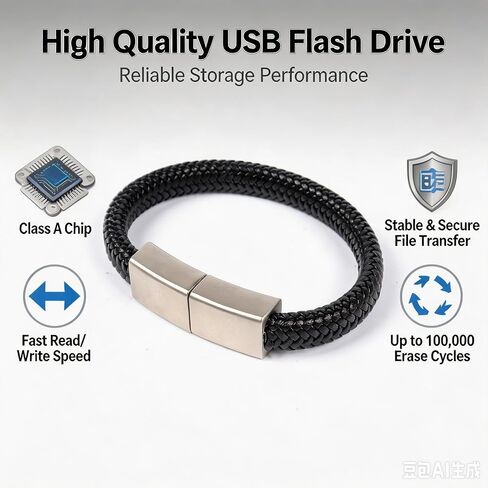 USB Flash Drive Leather Bracelet, 128GB Hidden Jump Drive Memory Stick in Saudi Arabia