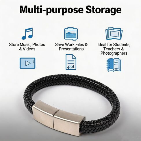 USB Flash Drive Leather Bracelet, 128GB Hidden Jump Drive Memory Stick in Saudi Arabia