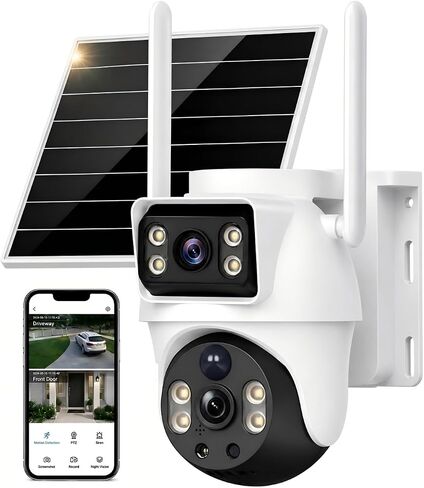 XIAOVV 8MP High-Definition Solar Camera Wireless 2.4G WiFi Safety Surveillance Camera with Solar Panel PTZ Monitoring System Dual Lens, PIR Motion Detection, Color Night Vision, Two-Way Audio in Kuwait
