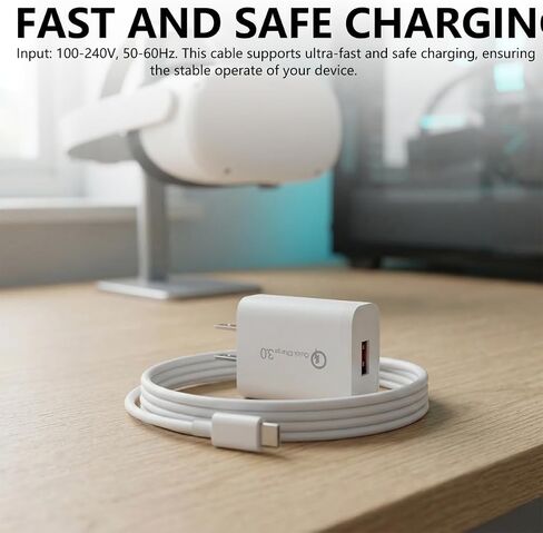 AC Power Supply Adapter Charger with 1.5m Charging Cord Compatible for Oculus Quest 2/Quest 2 Pro/Quest 1 - White in Saudi Arabia
