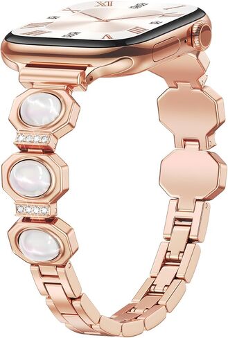 AIRSPO Slim Band Compatible for Apple Watch Bands for Women 38mm 40mm 41mm 42mm,Thin Metal Strap Dressy Jewelry Bracelet with Tiger Eye Gemstone for iWatch Bands Series 11 10 9 8 7 6 5 4 3 SE 2 1 Gold in Saudi Arabia