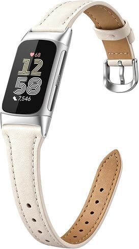 Slim Leather Band Compatible with Fitbit Charge 5/Fitbit Charge 6 Watch Band,Soft Genuine Leather Adjustable Sport Straps for Women Men in Saudi Arabia