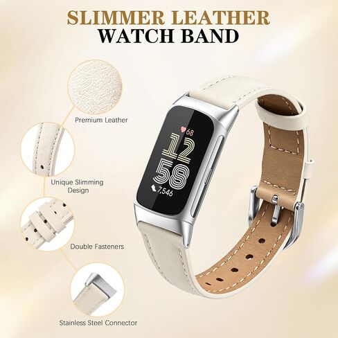 Slim Leather Band Compatible with Fitbit Charge 5/Fitbit Charge 6 Watch Band,Soft Genuine Leather Adjustable Sport Straps for Women Men in Saudi Arabia