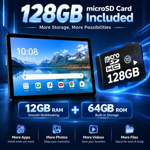 Tablet Android 15 Tablet 10.1 in: 12GB RAM + 64GB ROM/128GB Card, up to 2TB in Kuwait
