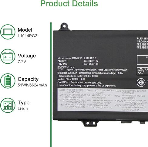 بطارية كمبيوتر محمول L19L4PG2 L19D4PG2 L19M4PG2 لجهاز Lenovo ThinkPad C13 Yoga الجيل الأول من سلسلة Chromebook، IdeaPad Flex 5-1470 1570 CB-13IML Series SB10X63137 SB10X63139 SB10X63140 (7.68 فولت 51 وات) in Kuwait