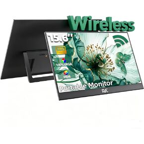 15.6" Wireless Portable Monitor 1080P FHD IPS 100% sRGB, Built-in Kickstand Second Screen for Laptop, AirPlay & Miracast Wireless Casting, USB-C HDMI Plug and Play External Display for PC Phone in Saudi Arabia