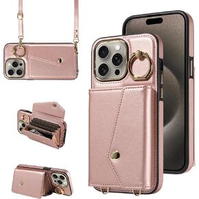 S. Tedazo Crossbody Wallet Case for iPhone 15 Plus (6.7 inch with Lanyard Strap, 366°Rotating Ring Kickstand & Card Slot Holder RFID Blocking, PU Leather Magnetic Flip Purse Cover (Brown) in Saudi Arabia