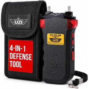 Uzi Rechargeable Stun Gun Self Defense & Protection for Men, Women, 4-in-1 Device, 2 Million Volt, with LED Light, Siren and Warning Lights, Black in Saudi Arabia