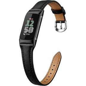 Slim Leather Band Compatible with Fitbit Charge 5/Fitbit Charge 6 Watch Band,Soft Genuine Leather Adjustable Sport Straps for Women Men in Saudi Arabia