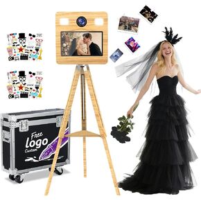 Mirror Photo Booth with Flight Case,15.6" Touch Screen DSLR Photo Mirror Booth Built-in Mini PC Tripod Wooden Retractable Stand,RBG Light,Music Sync,Instant Print for Event Rental Wedding Party in Saudi Arabia