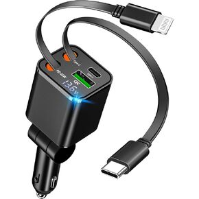 شاحن سيارة قابل للسحب، 120 واط USB-C وكابل Lightning للشحن السريع in Kuwait