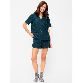 Old Navy Flannel Pajama Short Set for Women - Navy Plaid (Match the Fam!) in Kuwait