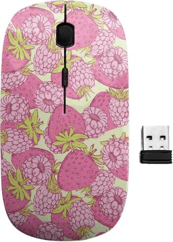 2.4GHz USB Wireless Mouse, Sketch Strawberry Raspberry Vintage Style Pattern, Ergonomic Slim Computer Mice for Kids in Kuwait