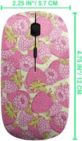 2.4GHz USB Wireless Mouse, Sketch Strawberry Raspberry Vintage Style Pattern, Ergonomic Slim Computer Mice for Kids in Kuwait