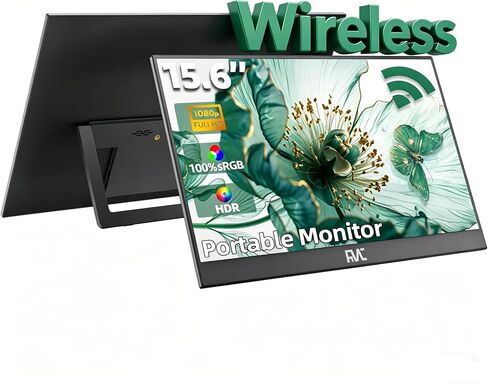 15.6" Wireless Portable Monitor 1080P FHD IPS 100% sRGB, Built-in Kickstand Second Screen for Laptop, AirPlay & Miracast Wireless Casting, USB-C HDMI Plug and Play External Display for PC Phone in Saudi Arabia