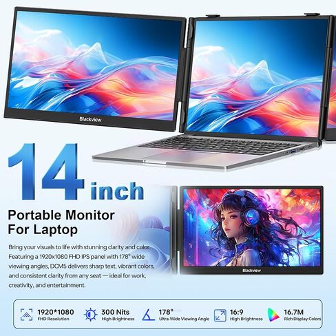 Blackview Laptop Screen Extender 14" FHD 1080P IPS Triple Monitor TÜV SÜD in Saudi Arabia
