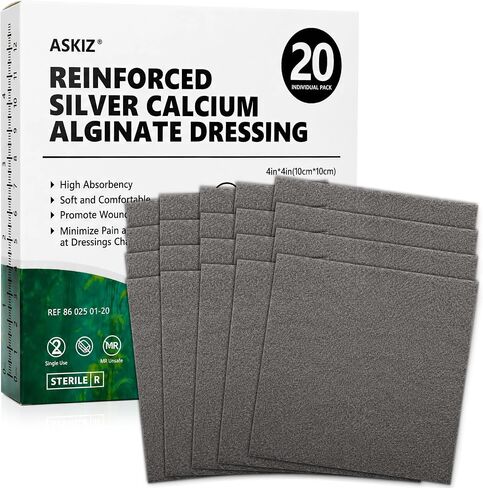 Ag Silver Calcium Alginate Wound Dressing Pads,20 Individual Pack, Soft Silver Dressings for Wound Care, Gentle Highly Absorbent Dressing, Non Stick Gauze Pads for Wounds in Kuwait
