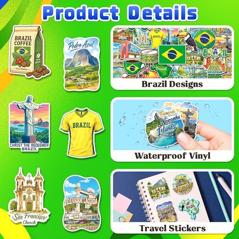 200PCS Brazil Stickers, Waterproof Brazilian Travel Vinyl Decals in Kuwait