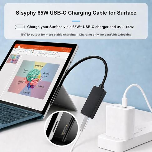 كابل شحن Sisyphy 65W Surface Connect to USB-C لجهاز Surface Pro 15V4A in Kuwait