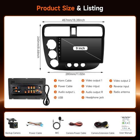 9" Linux Car Radio Stereo for Honda Civic 2001 2002 2003 2004 2005 in Saudi Arabia