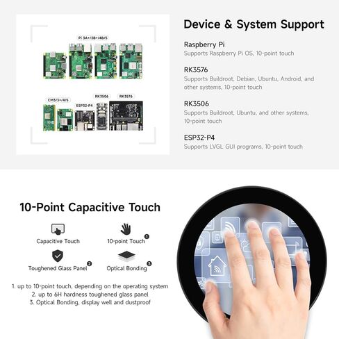 KLAYERS 4-Inch Round DSI Capacitive Touch Display, 720x720 IPS Panel, Up to 10-Point Multi-Touch,Compatible with Raspberry Pi OS in Kuwait