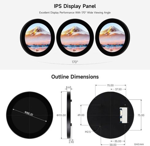 KLAYERS 4-Inch Round DSI Capacitive Touch Display, 720x720 IPS Panel, Up to 10-Point Multi-Touch,Compatible with Raspberry Pi OS in Kuwait