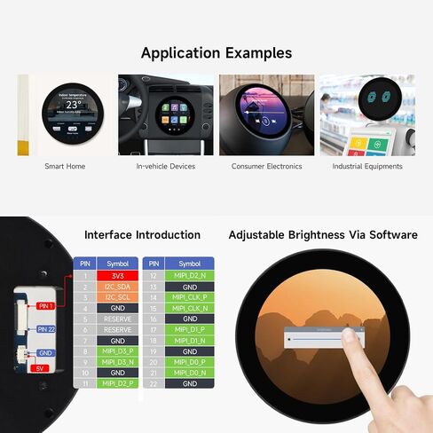 KLAYERS 4-Inch Round DSI Capacitive Touch Display, 720x720 IPS Panel, Up to 10-Point Multi-Touch,Compatible with Raspberry Pi OS in Kuwait