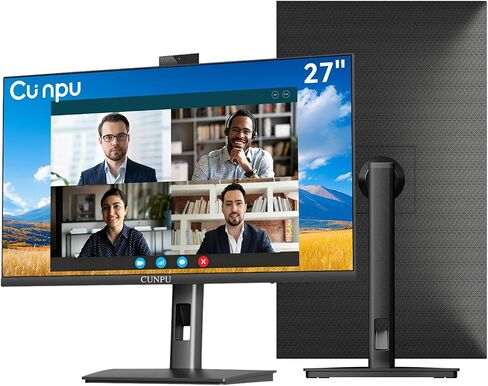 CUNPU 27 Inch Monitor with Camera, Computer Monitor with Pop-up 5MP 2K Webcam and Stereo Mic & Speakers, QHD 1440P Vertical Monitor for Video Conferencing, HDMI, DP1.4 Port, Swivel Pivot Adjustable in Saudi Arabia