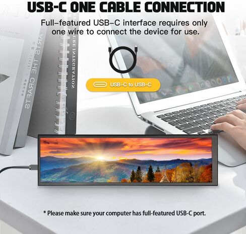 شاشة LCD من النوع C بشريط ممتد مقاس 8.8 بوصة بدقة 1920 × 480 IPS وشريط طويل وواسع وشاشة فرعية خارجية لأجهزة الكمبيوتر الشخصية التي تعرض كلمات الأغاني in Kuwait