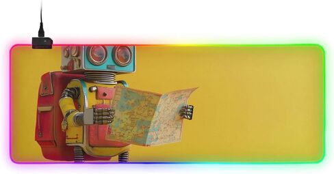 Cute Robot RGB Mousepad Led Mouse Pad, Large Gaming Mouse Pad, Large Led Keyboard Pad 15 Light Modes in Saudi Arabia