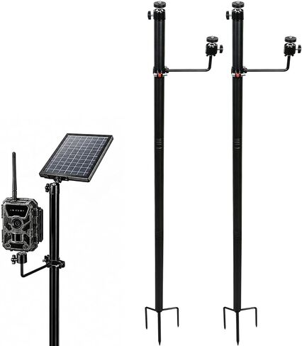 Professional Trail Camera Mount, 72" Extra Tall Wildlife Camera Stand with Dual 1/4"-20 Ball Heads, Adjustable Side Arm, Tool-Free Ground Stake for Hunting, Game Camera (1, Black, 72") in Kuwait