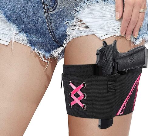 Conceal Carry Ankle Holster Gun Thigh Holster Leg for Women Sexy Hi'd'den Under Dress/Shorts Adjustable Ladies Pistol Holster Tactical for Weapons 380 Revolver Bag,Pink in Saudi Arabia