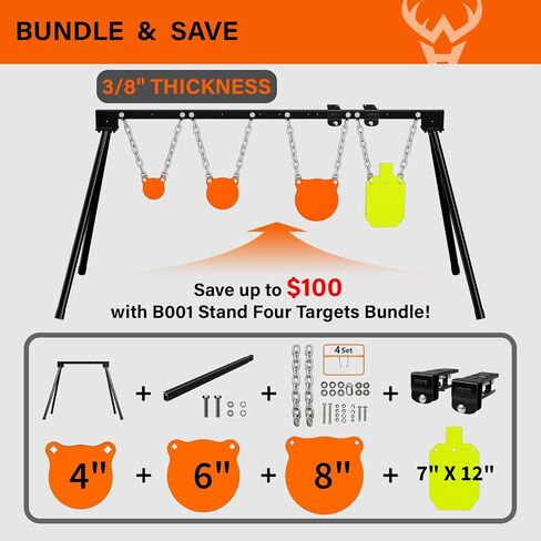 Highwild Expandable AR500 Steel Targets System 3/8" Thick Complete Shooting Targets with Stand, 4", 6", 8" Gongs + 7" x 12" Torso with 1 Stand, 2 Extension Brackets & 4 Mounting Kits in Saudi Arabia