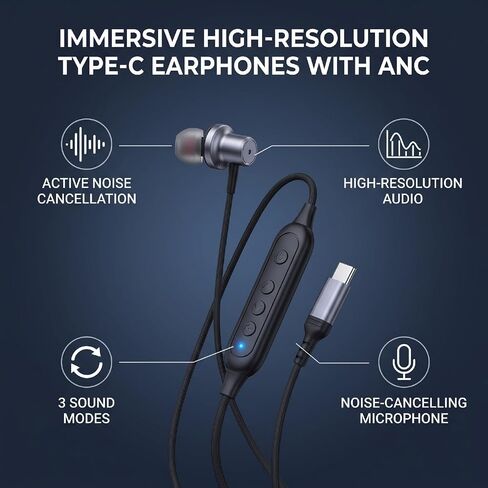 Wired Earbuds with Active Noise Cancelling, USB C Earphones in Kuwait