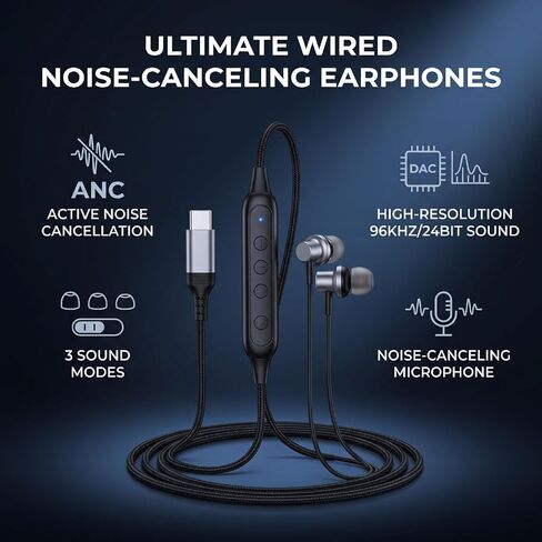Wired Earbuds with Active Noise Cancelling, USB C Earphones in Kuwait