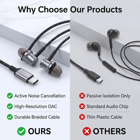 Wired Earbuds with Active Noise Cancelling, USB C Earphones in Kuwait