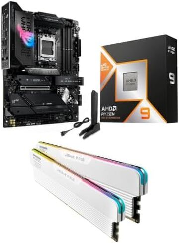 Micro Center CPU Motherboard Memory Combo: AMD Ryzen9 9950X3D CPU Processor + ASUS ROG Strix X870E-E R2 Gaming WiFi Motherboard + KLEVV Urbane V RGB DDR5 32GB 6000MHz CL30 Ram Memory White in Saudi Arabia