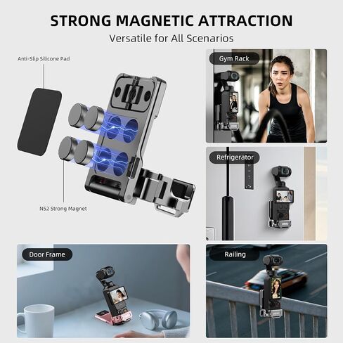 Pocket 4P 4 3 Magnetic Mount Stand for DJI Osmo/Xtra Muse, 180° Adjustable Aluminum Metal Cage Frame Desk Holder, Expansion Adapter Magnet Handle ＆ Cold Shoe for DJI Osmo Pocket 4 Accessories in Saudi Arabia