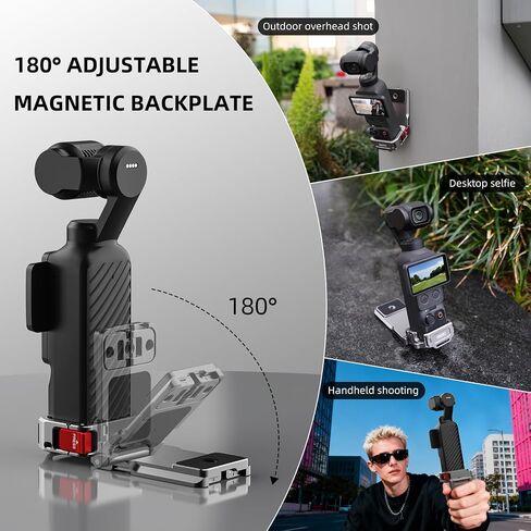 Pocket 4P 4 3 Magnetic Mount Stand for DJI Osmo/Xtra Muse, 180° Adjustable Aluminum Metal Cage Frame Desk Holder, Expansion Adapter Magnet Handle ＆ Cold Shoe for DJI Osmo Pocket 4 Accessories in Saudi Arabia