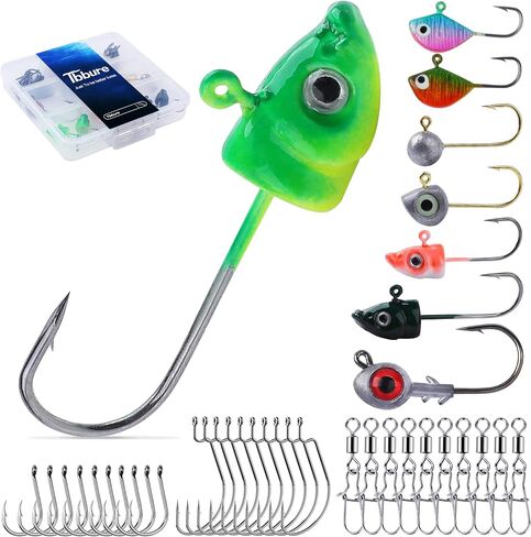Fishing Jig Heads Hooks Kit 43pcs Glide Swimbait Soft Lures with 3D Eyes Weedless Floating Tools for Bass, Crappie, Walleye, Panfish,Shrimp Ice Fishing Gear Tackle Accessories in Saudi Arabia