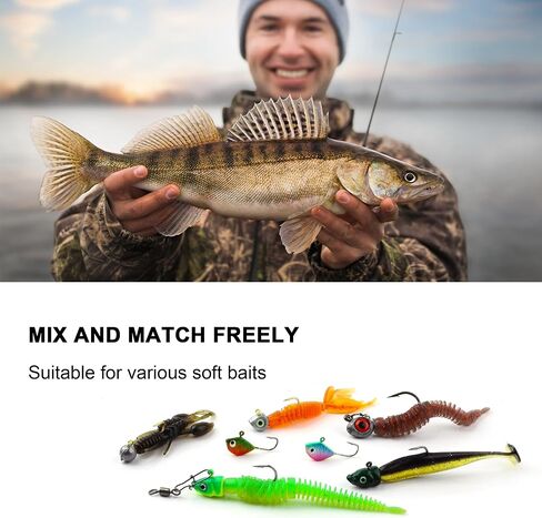 Fishing Jig Heads Hooks Kit 43pcs Glide Swimbait Soft Lures with 3D Eyes Weedless Floating Tools for Bass, Crappie, Walleye, Panfish,Shrimp Ice Fishing Gear Tackle Accessories in Saudi Arabia