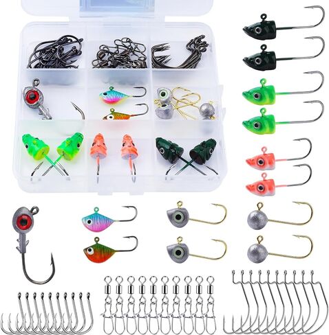 Fishing Jig Heads Hooks Kit 43pcs Glide Swimbait Soft Lures with 3D Eyes Weedless Floating Tools for Bass, Crappie, Walleye, Panfish,Shrimp Ice Fishing Gear Tackle Accessories in Saudi Arabia