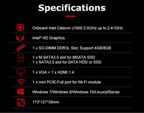 Cheap Mini PC 4GB RAM 64GB SSD, Intel Quad Core J1900, 4 Intel I211 LAN Micro Computer, VGA, HDMI, Firewall Router Compatible with OPNsense in Kuwait