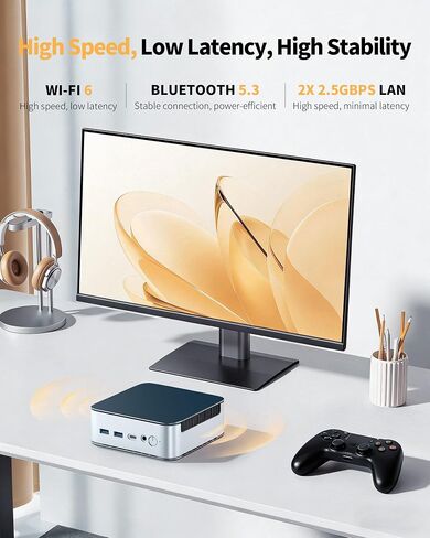 Glorlin Mini PC AMD Ryzen 5300U, 16GB DDR4 512GB NVMe SSD, Triple 4K HDMI/DP/Type-C, WiFi 6 BT5.3, Dual 2.5G LAN, Expandable to 64GB/4TB, Small Desktop Computer Micro PC for Office, Home, Media in Saudi Arabia
