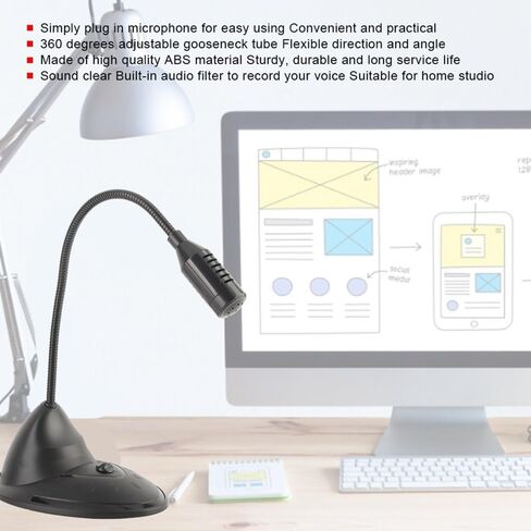 Black ABS Wired Computer Microphone with 4.92 ft Cable, 3.5mm Omnidirectional Adjustable Gooseneck Mic for Notebook PC in Kuwait