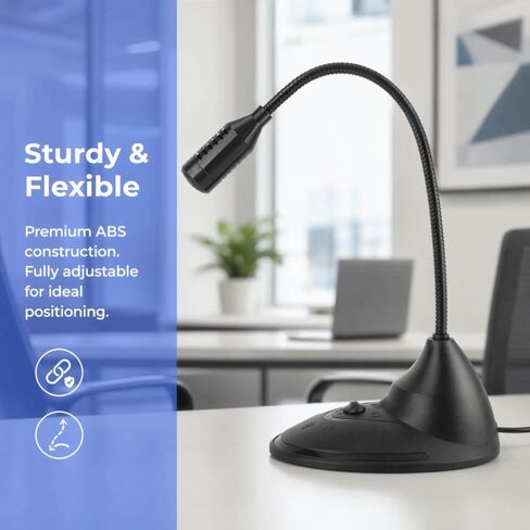 Black ABS Wired Computer Microphone with 4.92 ft Cable, 3.5mm Omnidirectional Adjustable Gooseneck Mic for Notebook PC in Kuwait