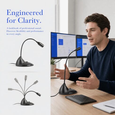 Black ABS Wired Computer Microphone with 4.92 ft Cable, 3.5mm Omnidirectional Adjustable Gooseneck Mic for Notebook PC in Kuwait