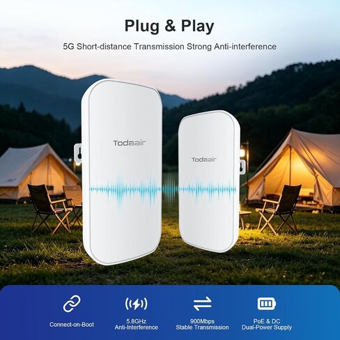 TODAAIR Point to Point Wireless Bridge, 867Mbps, 1KM, PoE, IP65, 2-Pack in Saudi Arabia