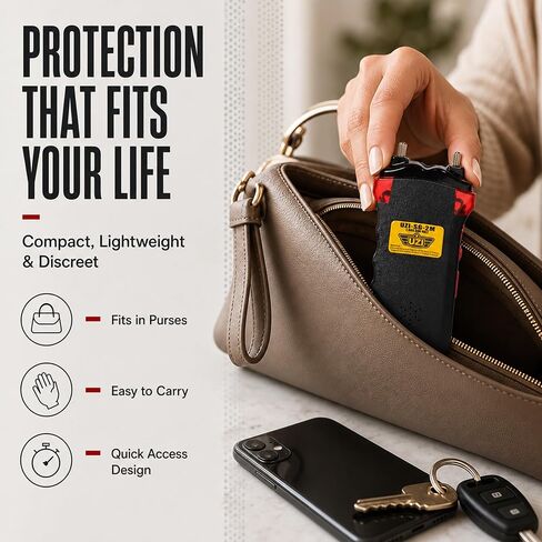 Uzi Rechargeable Stun Gun Self Defense & Protection for Men, Women, 4-in-1 Device, 2 Million Volt, with LED Light, Siren and Warning Lights, Black in Saudi Arabia