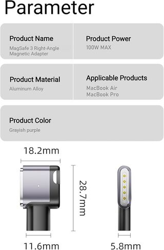 100W PD Quick Charge USB C to Magnetic Side Angle Connector, Compatible with MagSafe 3, for MacBook 2021-2025 M1/M2/M3/M4/M5 (Purple-Gray, 5 ft / 1.5m) in Saudi Arabia